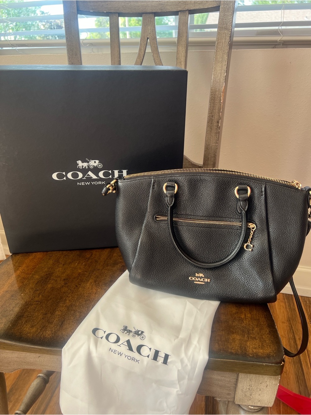 Coach Black Pebbled Leather Satchel with Gold Hardware